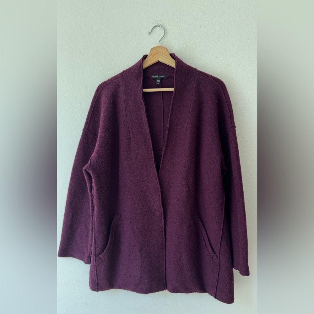 Eileen Fisher Wool Cardigan Jacket, Purple, Size Small Petite